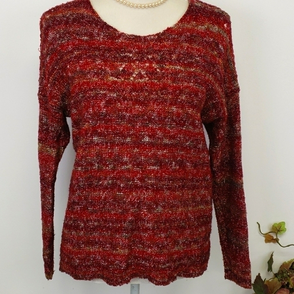 JILLIAN Nicole Delicate Sweater S Red & Tan EUC - Picture 1 of 12